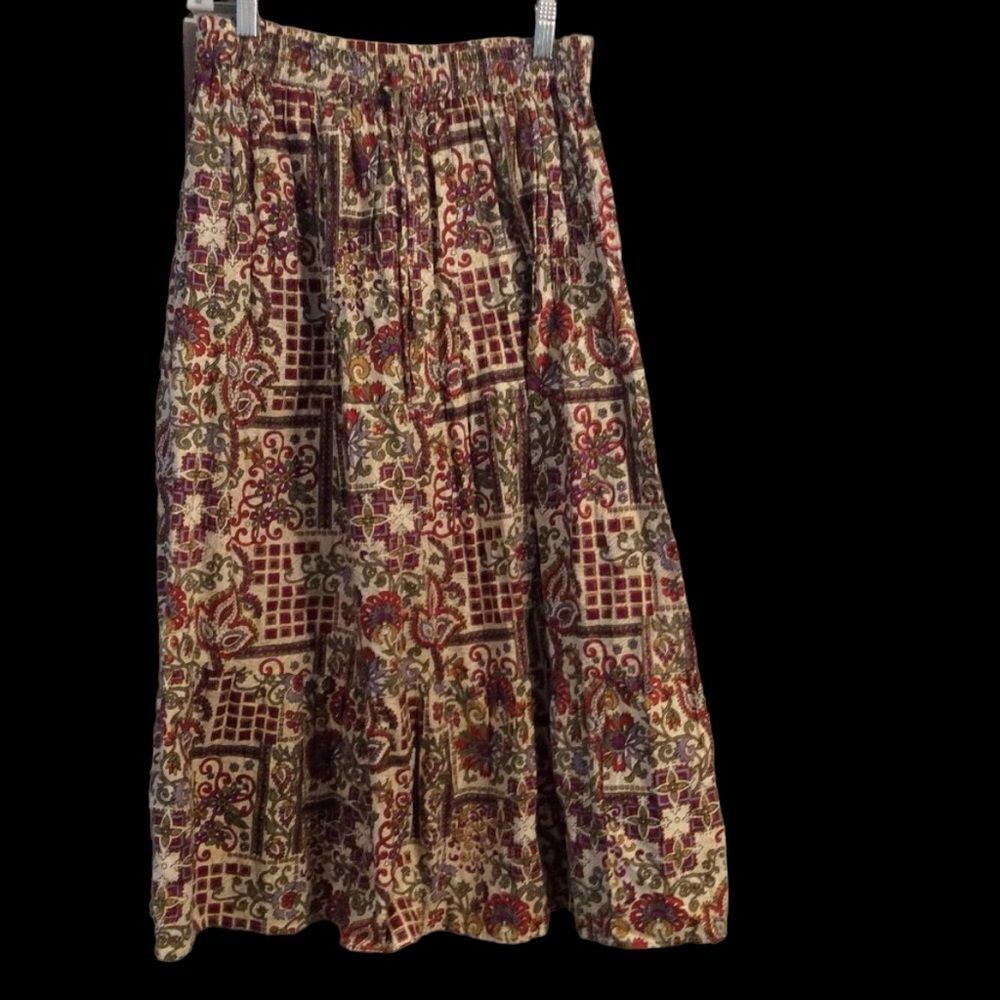 VGC midi skirt print floral cotton large L womens full ruffled